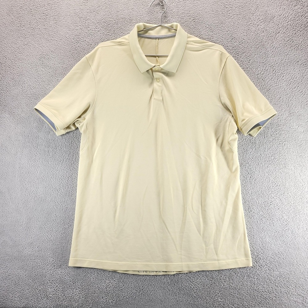 Lululemon Polo Shirt Mens L Yellow Evolution Performance Stretch Short Sleeve
